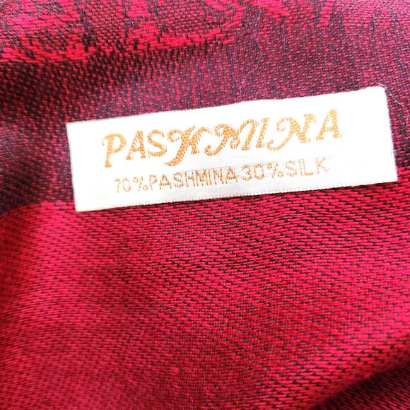 Cashmere & Silk Burgundy Red Pashmina Shawl Tassels Paisley Reversible Gorgeous - Picture 5 of 9